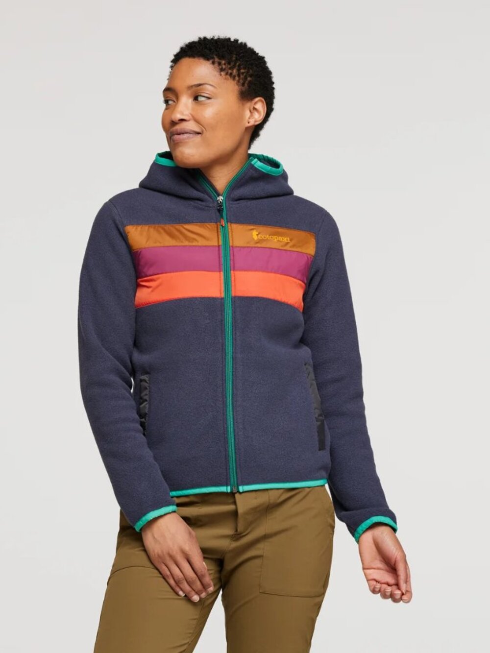 Cotopaxi Teca Blue Hooded Striped Fleece Full Zip Women's Jacket Size 2X